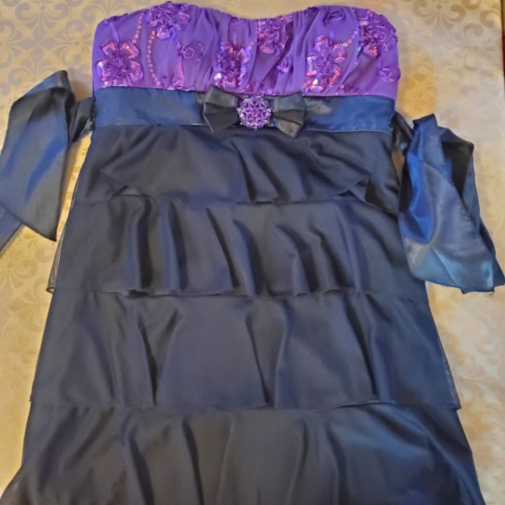 Ruby Rox Strapless Purple & Black Tiered Mini